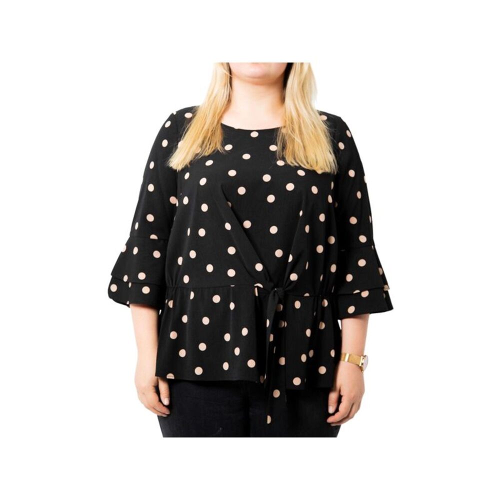 ESTELLE Womens Top Peplum Bell Sleeve Round Neck Wear To Work
